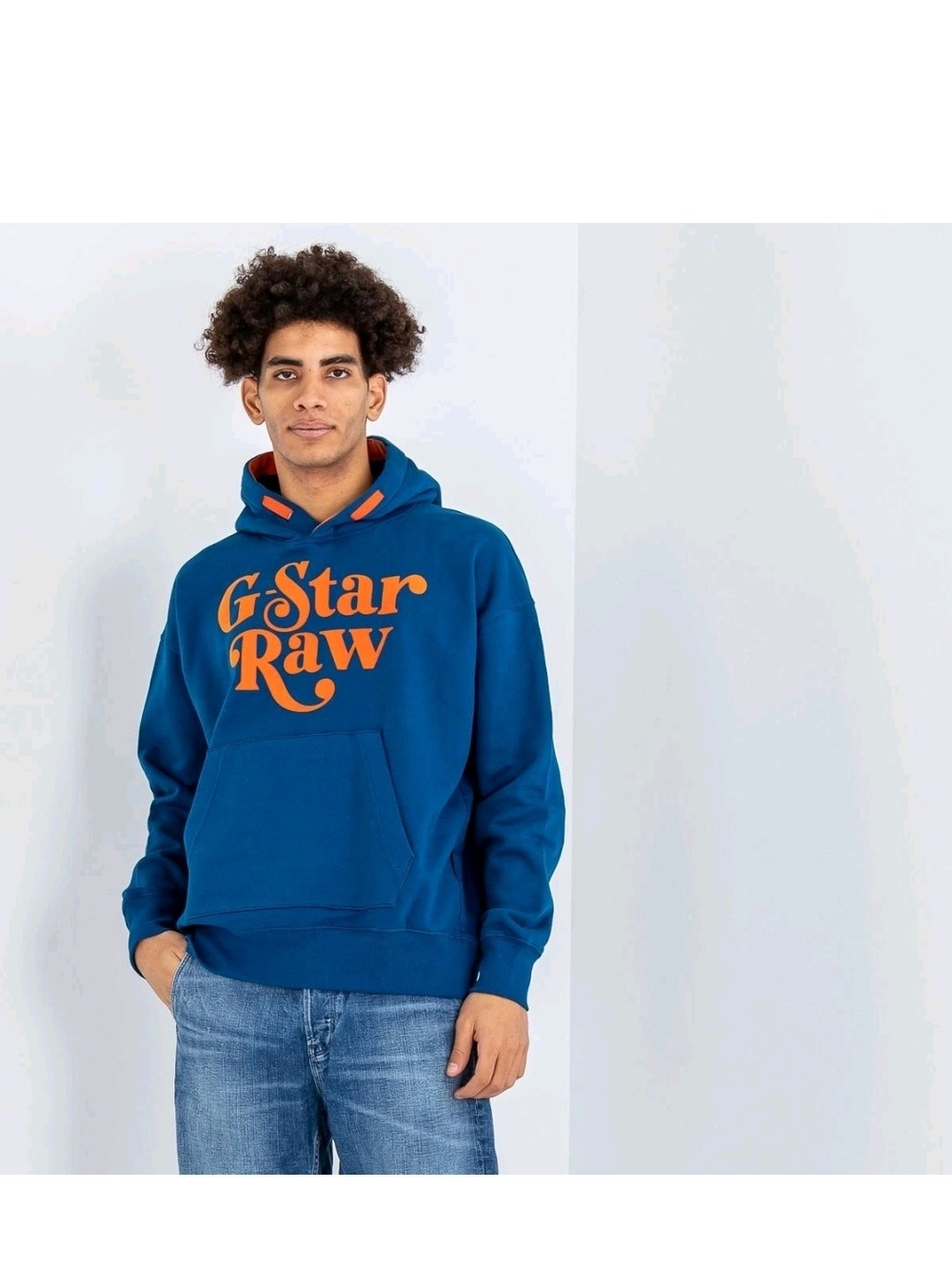 Men's G-Star RAW Galaxy Blue Foxy Logo Bhashor Sweat Fleece Pullover Hoodie M
